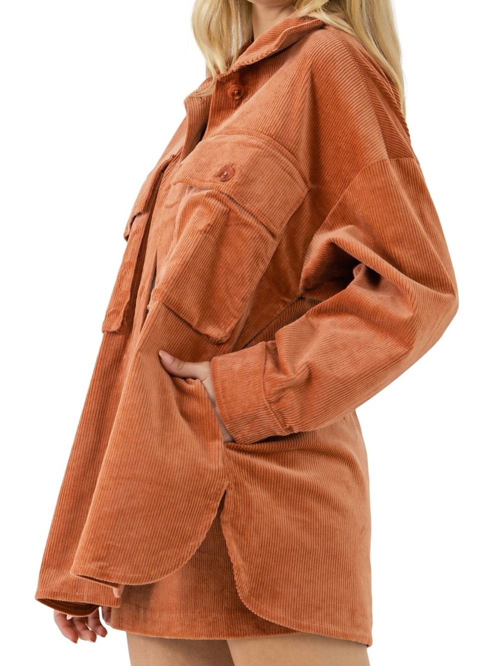 Corduroy Oversized Shacket in Rust - Women Jackets & Coats - Picture 3 of 7